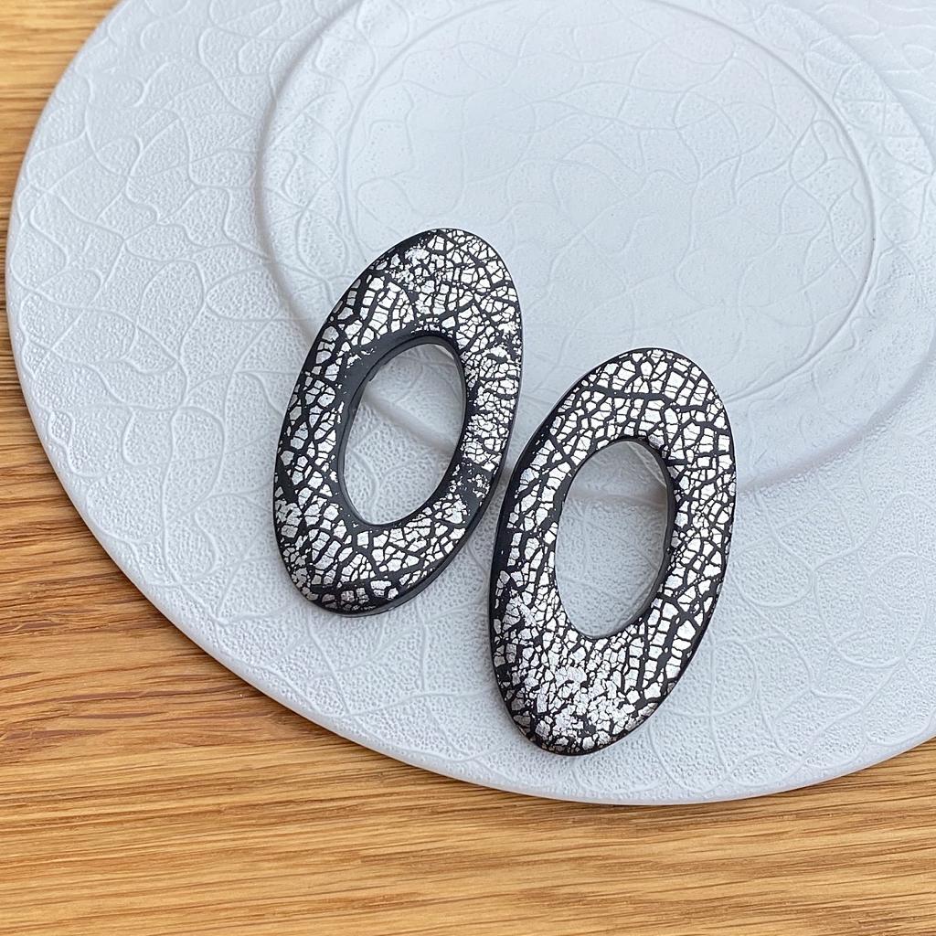 Silver foil oval donut statement earrings