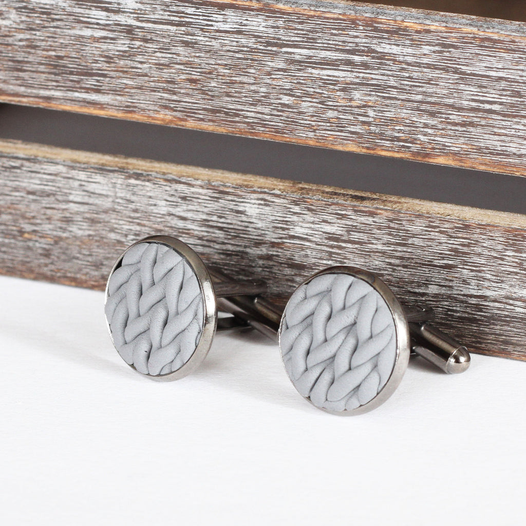 Knitted clay cufflinks - Grey
