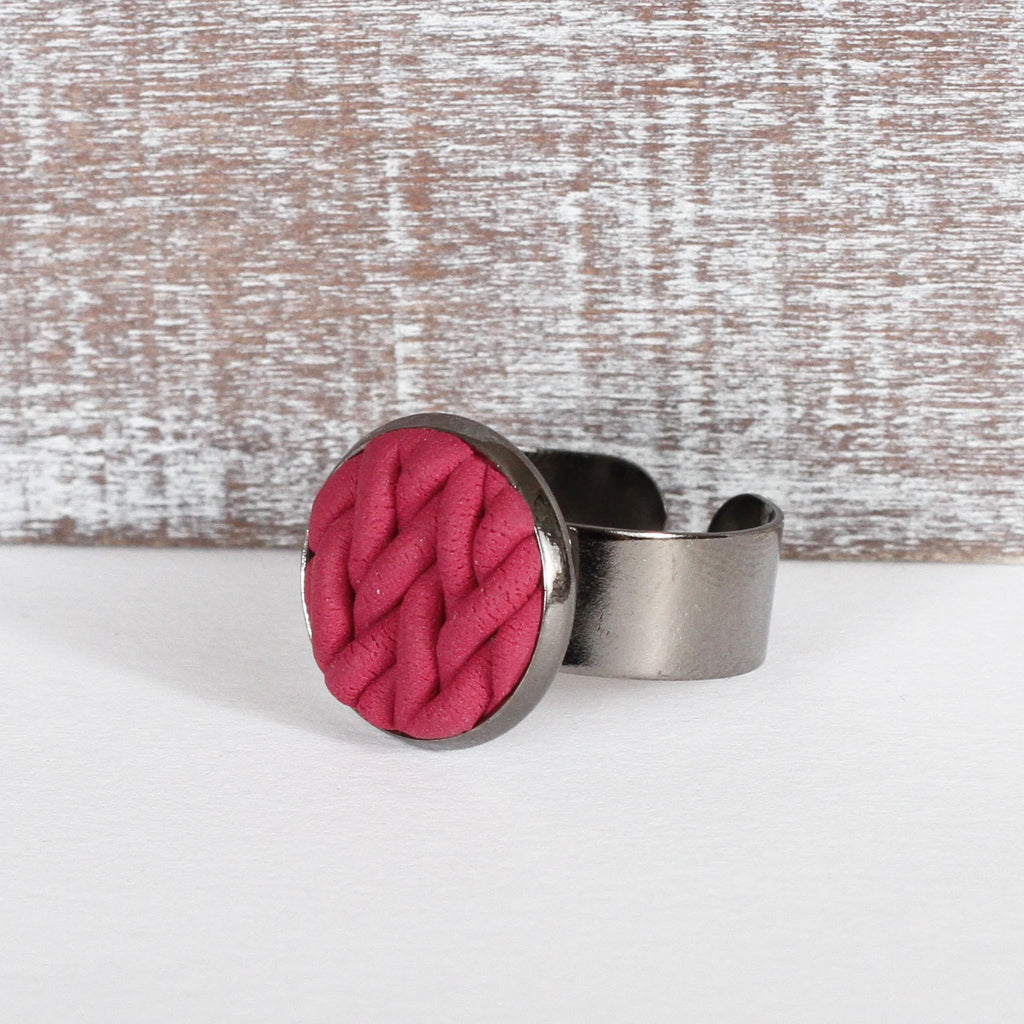 Burgundy knitted clay ring