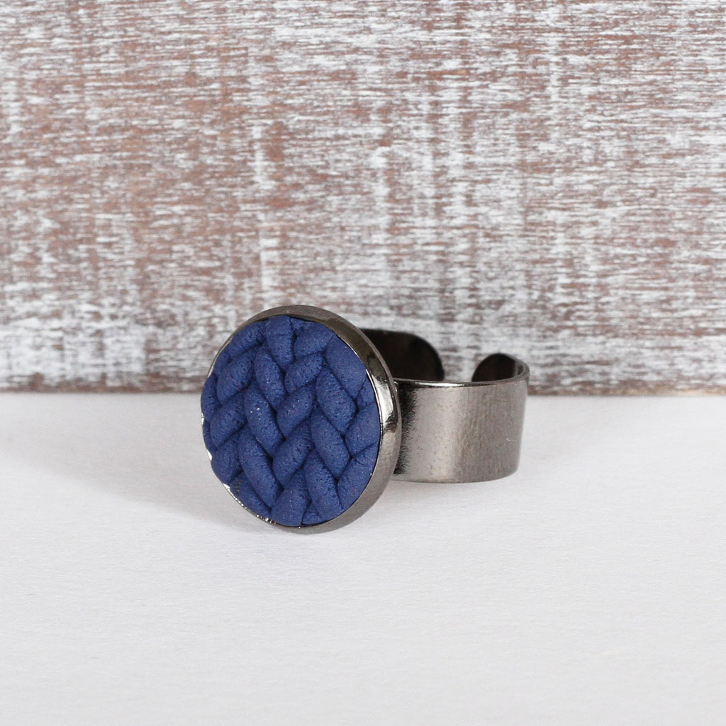 Navy knitted clay ring