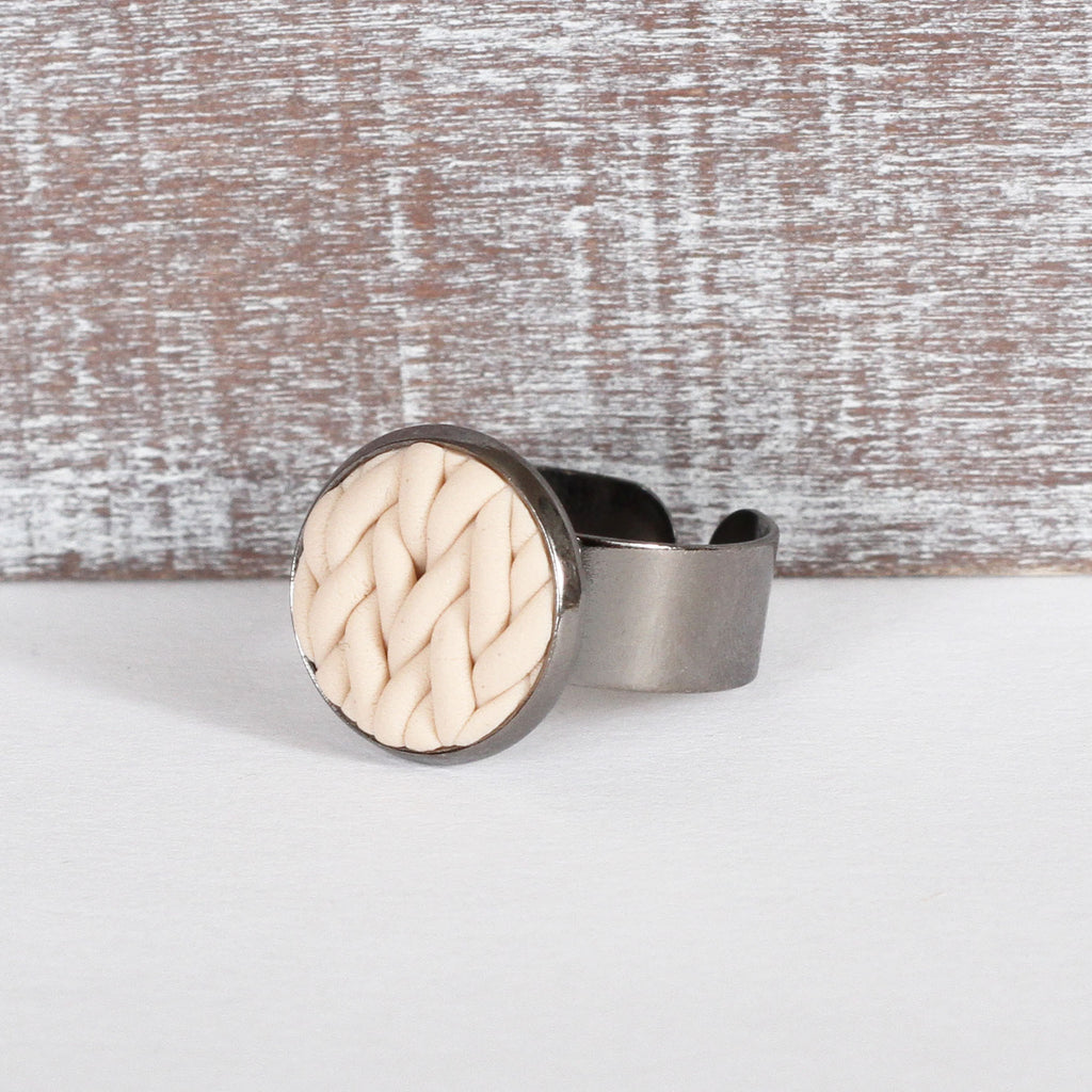 Cream knitted clay ring