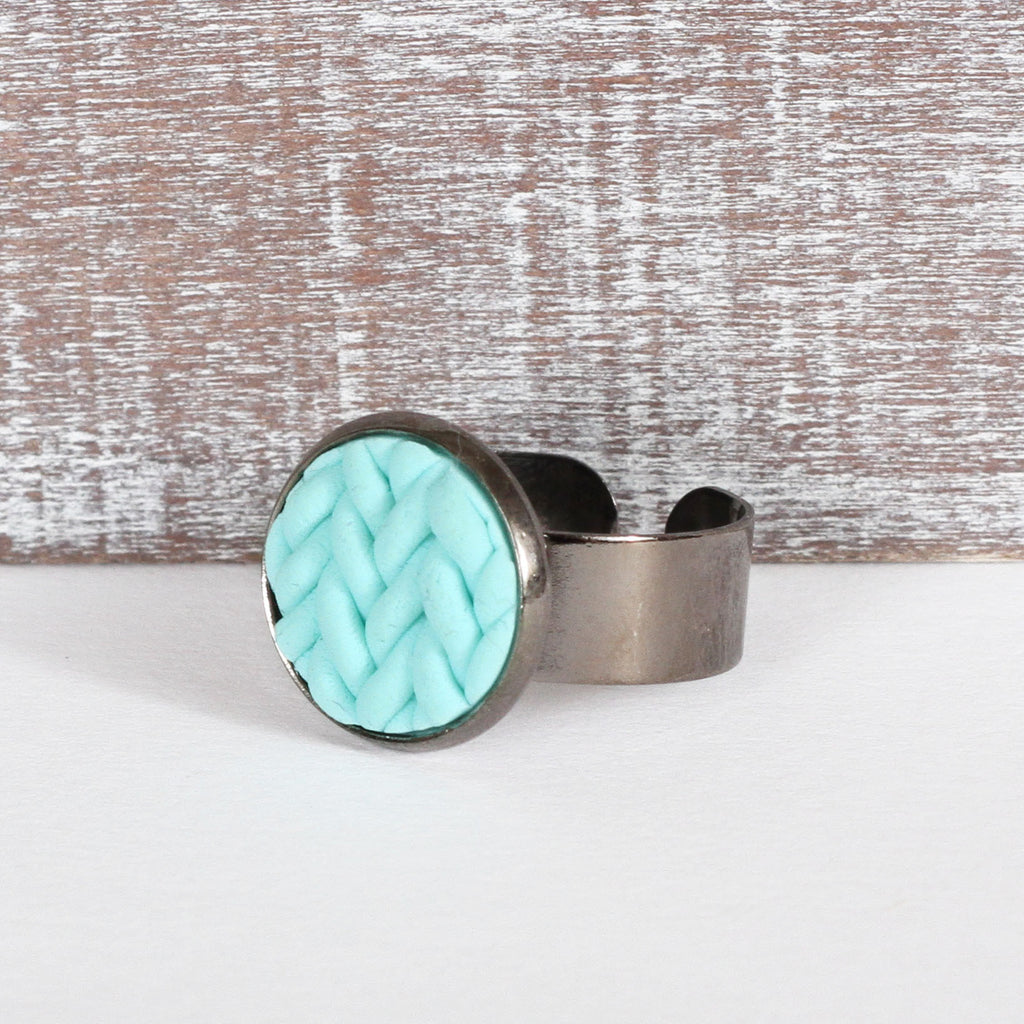 Pastel Turquoise knitted clay ring
