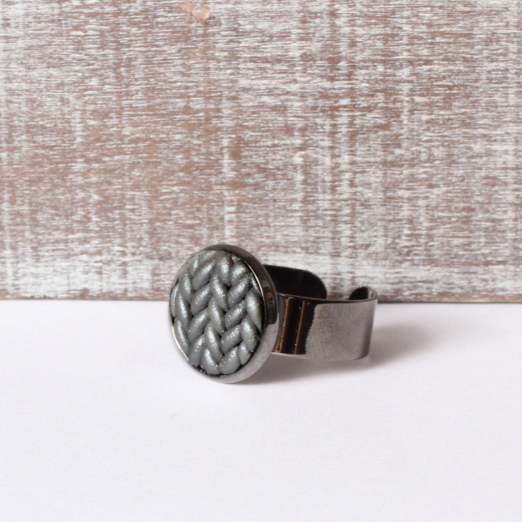 Metallic gunmetal Knitted clay ring