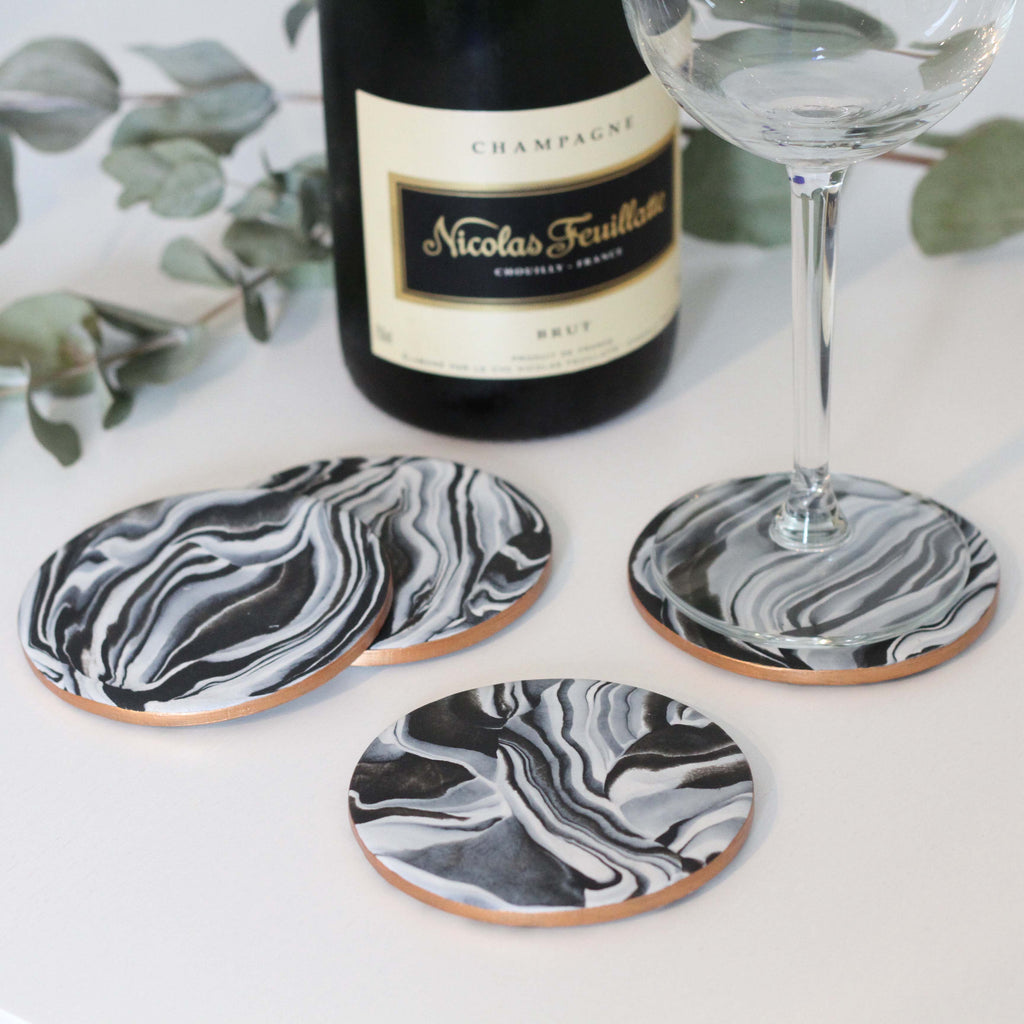 Marble coasters with metallic copper edging - Set of 4