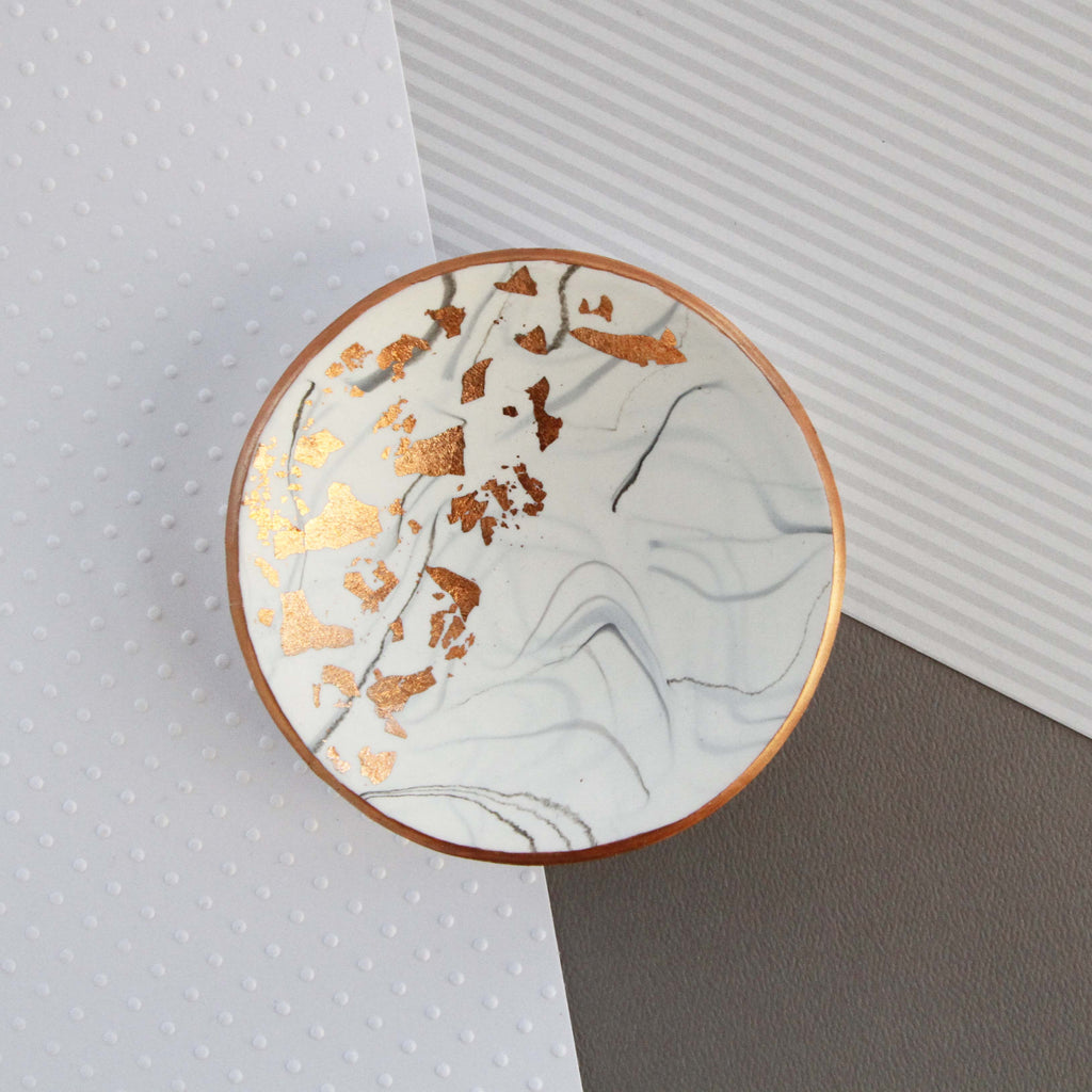 White marble and copper trinket dish