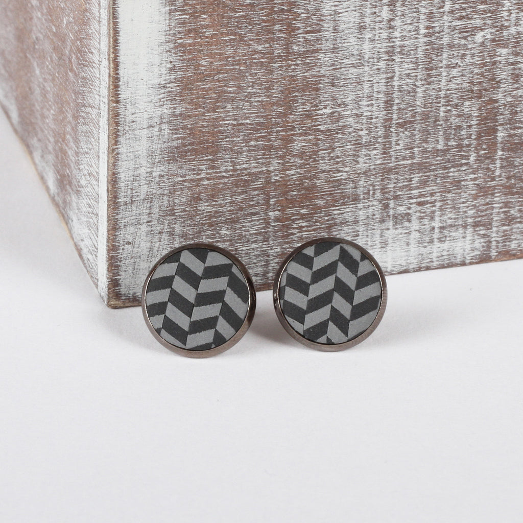 Grey Tweed clay earrings