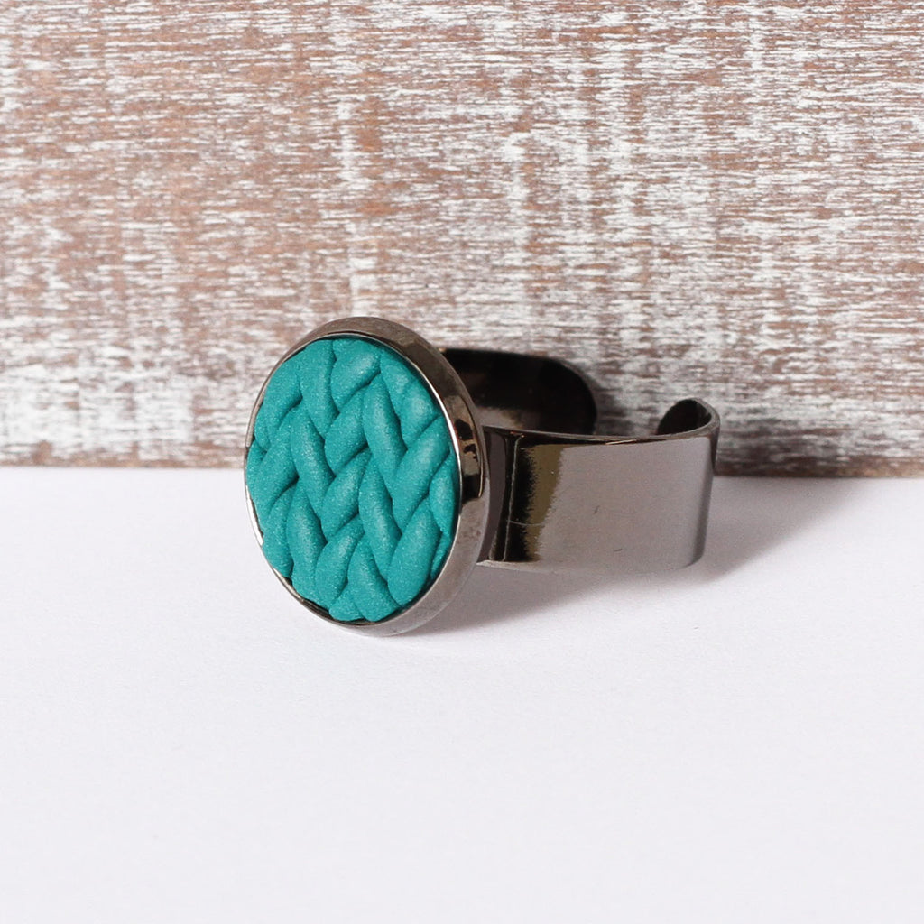 Teal knitted clay ring