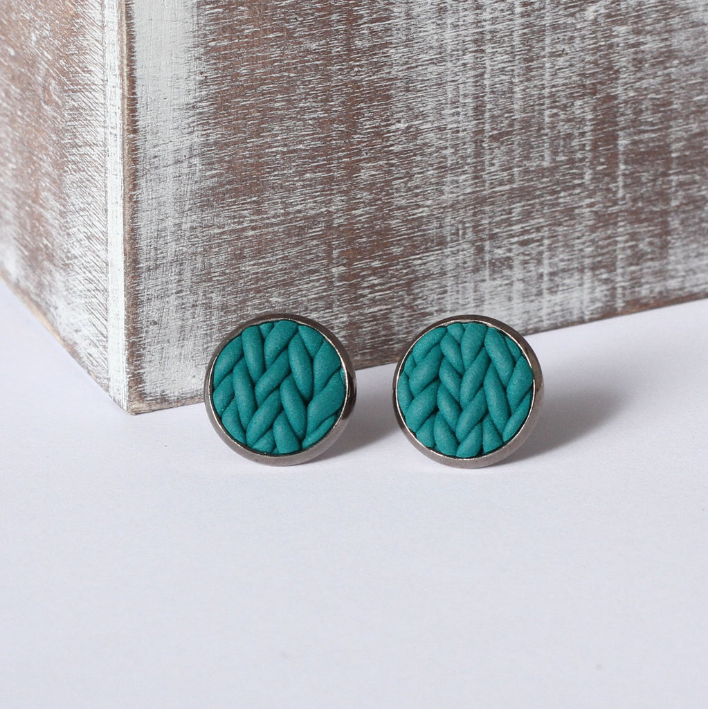 Teal knitted clay Earrings