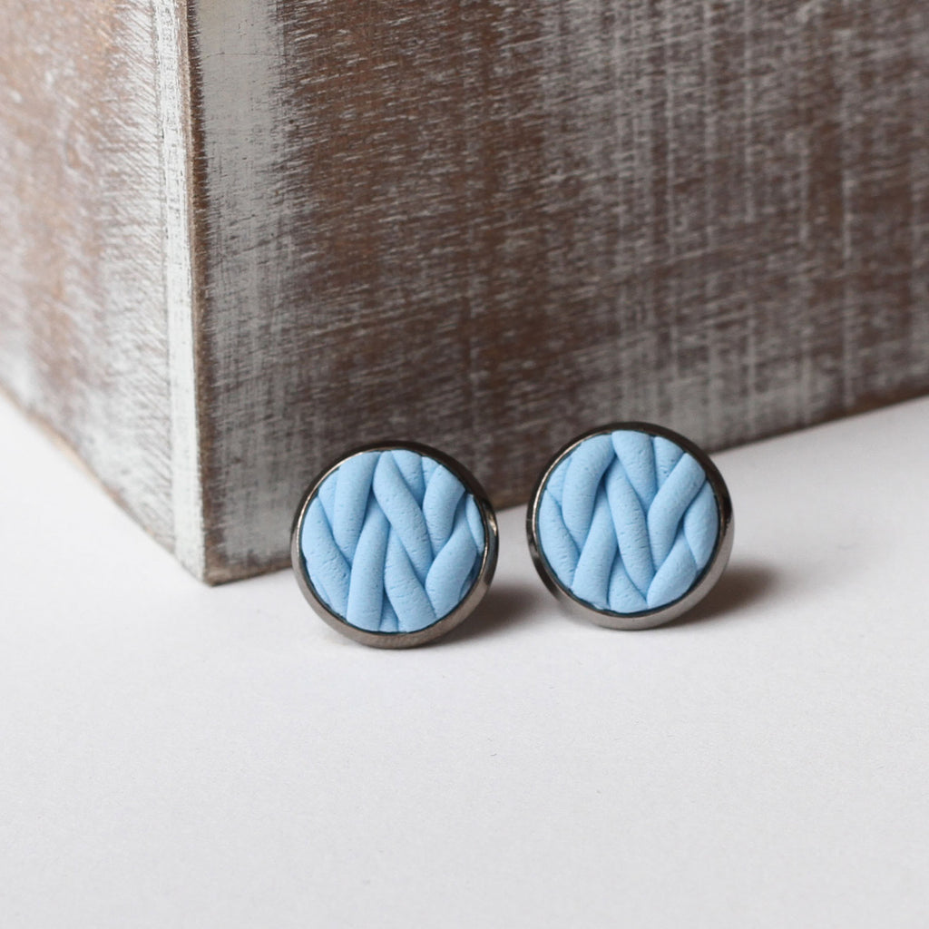 Pastel Blue knitted clay Earrings