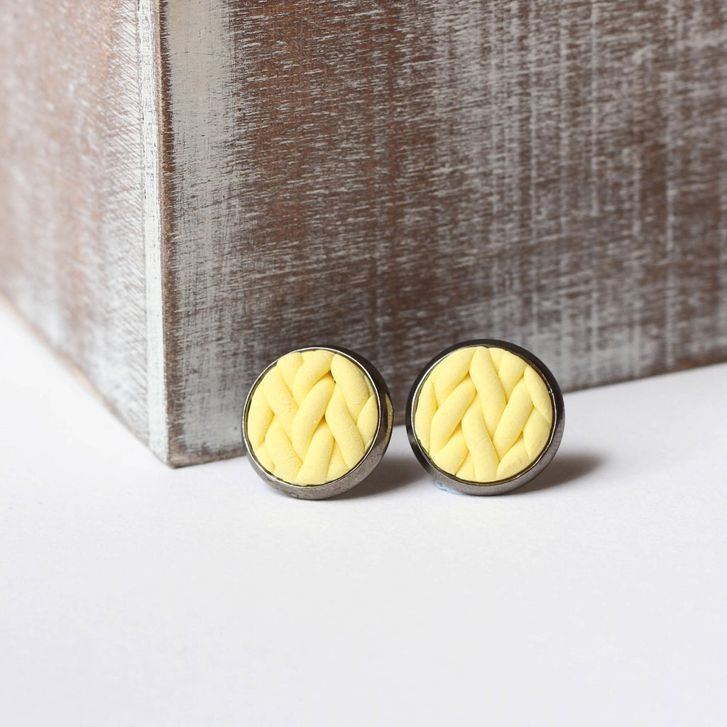 Pastel Yellow knitted clay Earrings