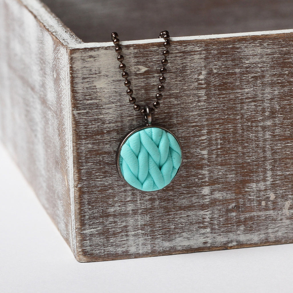Pastel Turquoise knitted clay Necklace