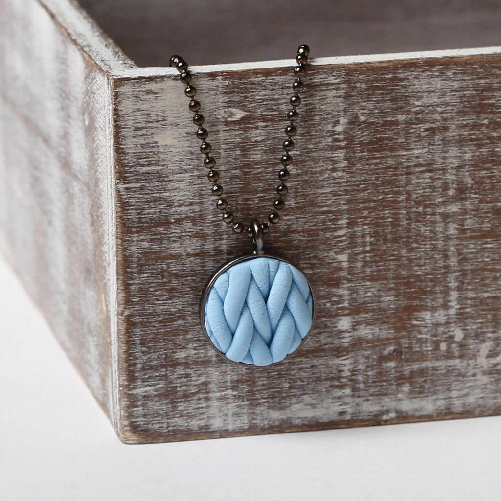 Pastel Blue knitted clay Necklace