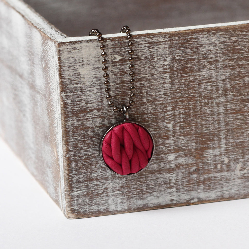 Burgundy knitted clay Necklace