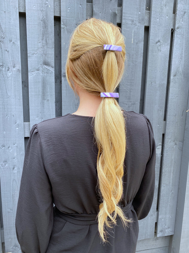 Purple marble hair clip set