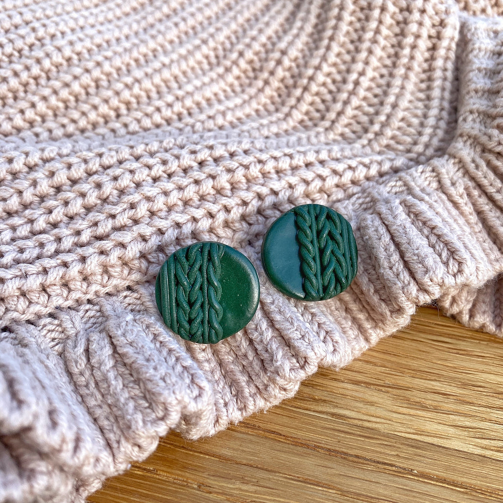 Knitted statement stud - Forest green