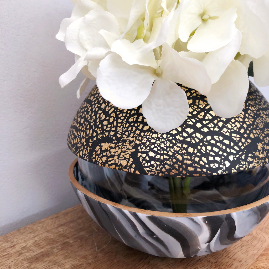 Dark Marble and Gold Ball Vase