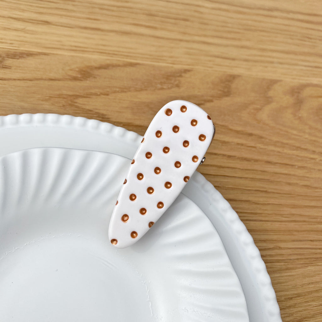 Large polka dot hair clip - White and copper