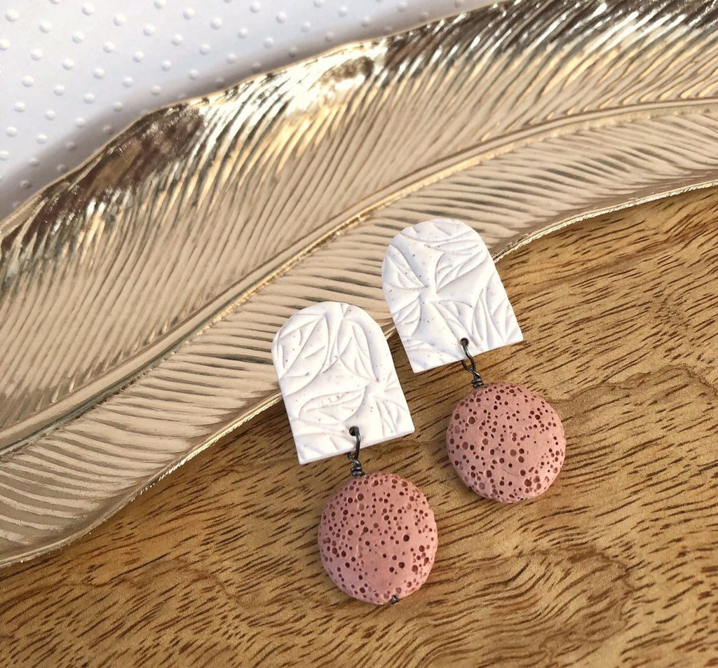 Pink lava stone and clay statement earrings