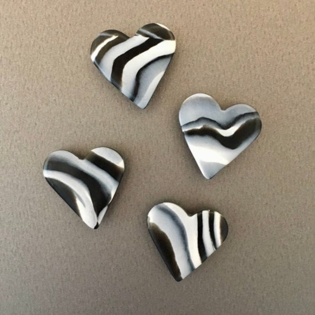 Black and white marble heart magnets - pack of 4