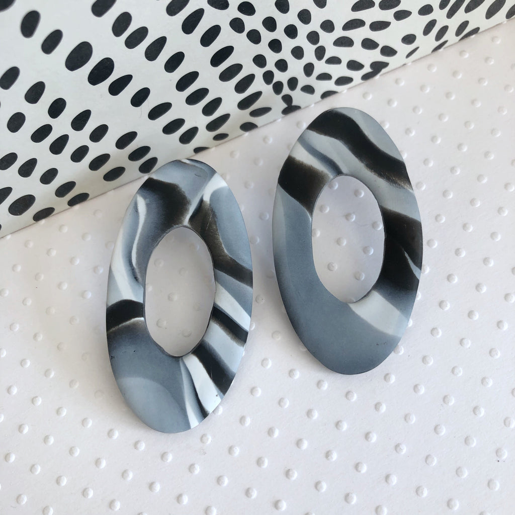Marble clay oval donut statement earrings