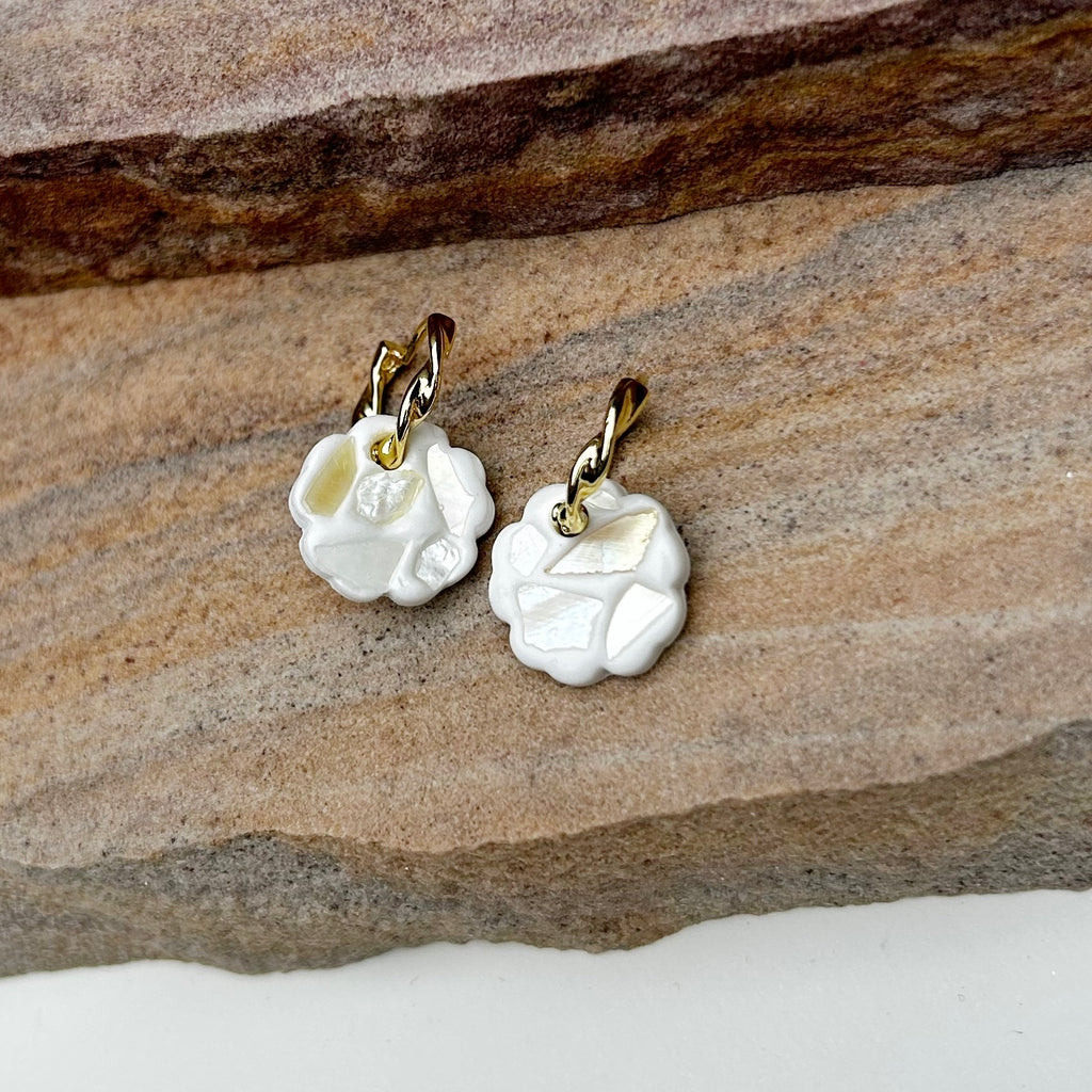 White shell clay earrings