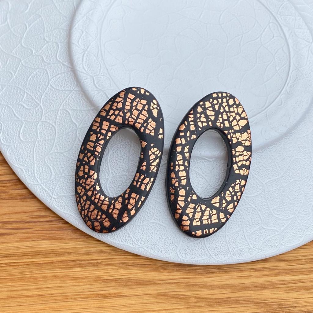 Copper foil oval donut statement earrings