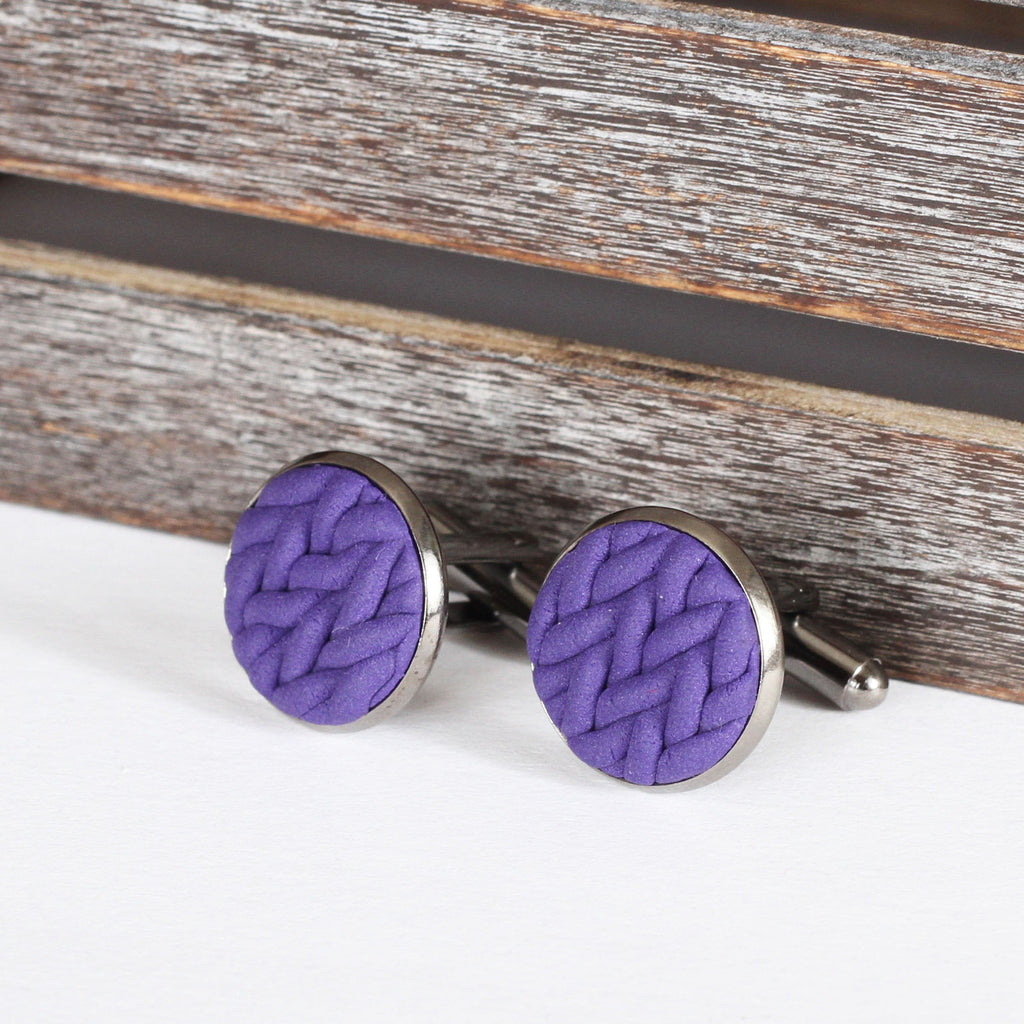 Knitted clay cufflinks - Purple