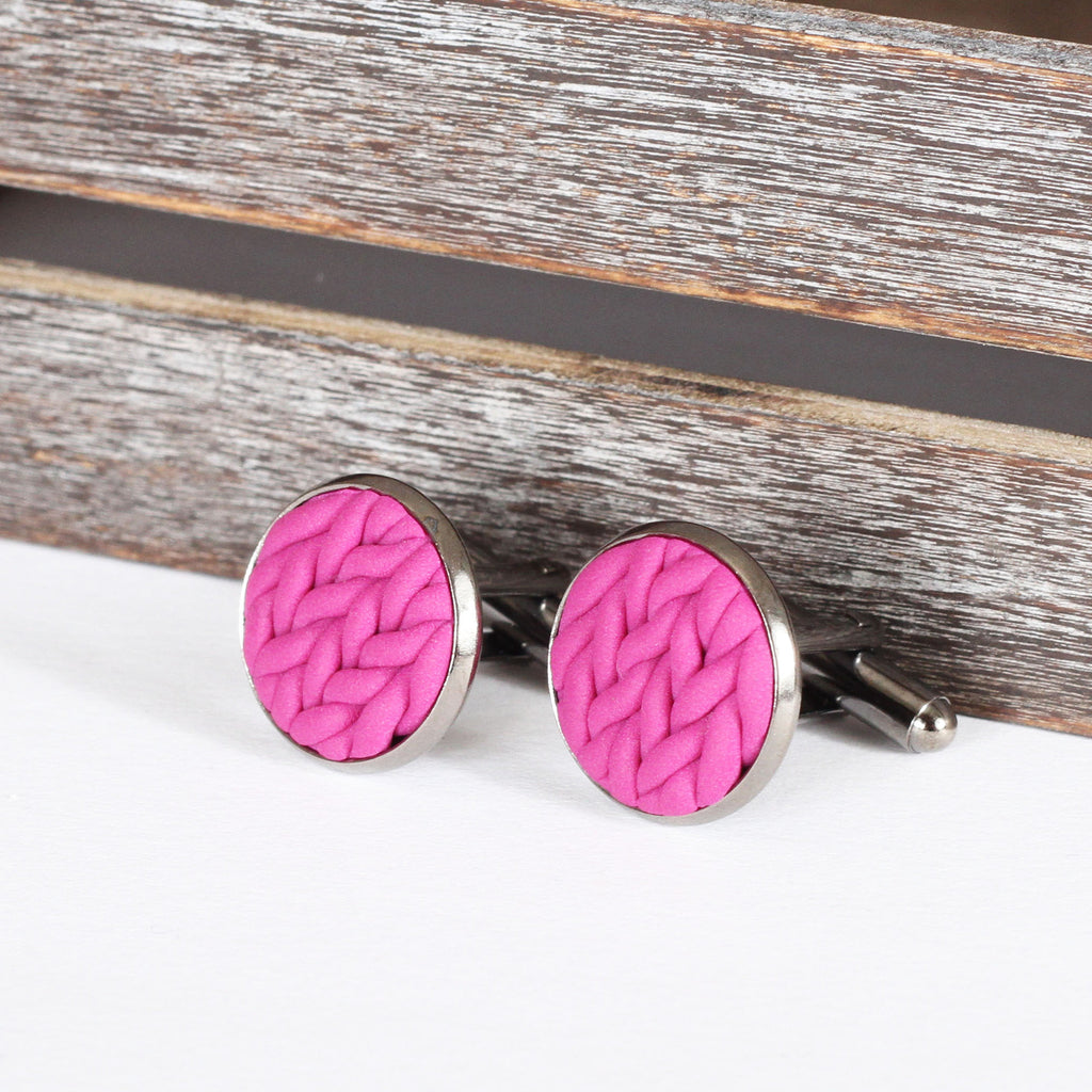 Knitted clay cufflinks - Pink