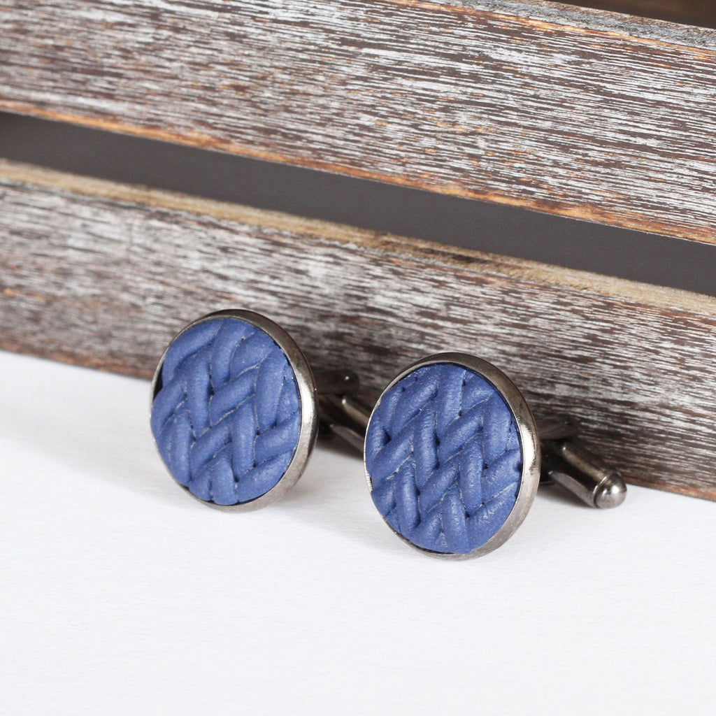 Knitted clay cufflinks - Navy