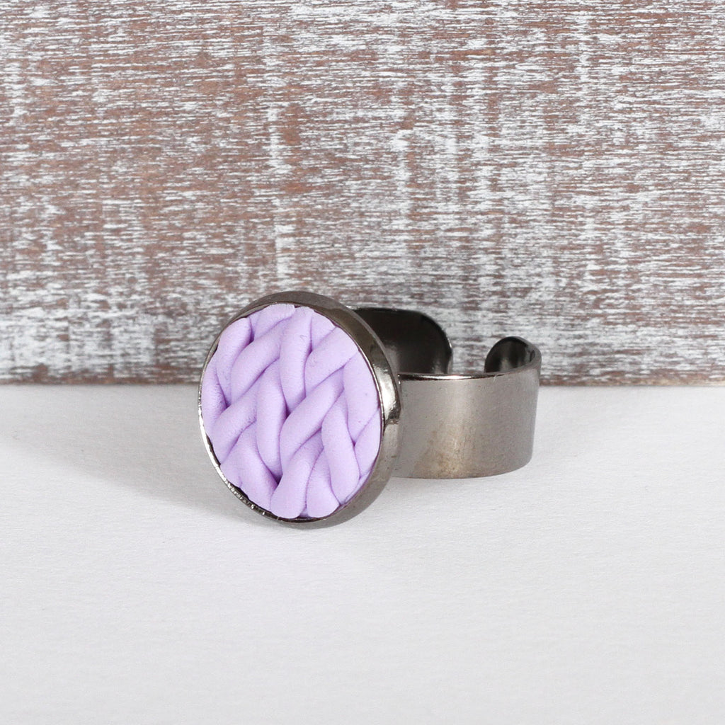 Pastel Lilac knitted clay ring