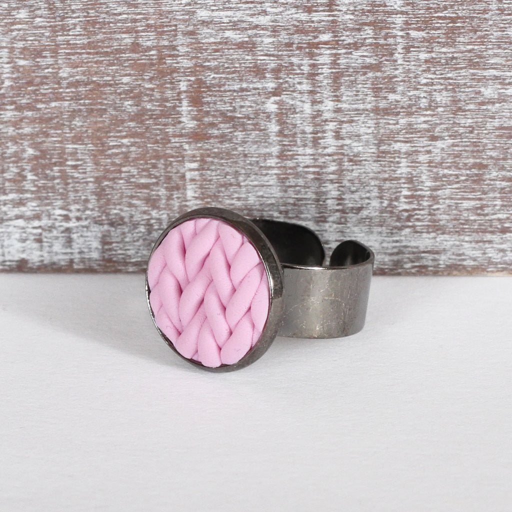 Pastel Pink knitted clay ring