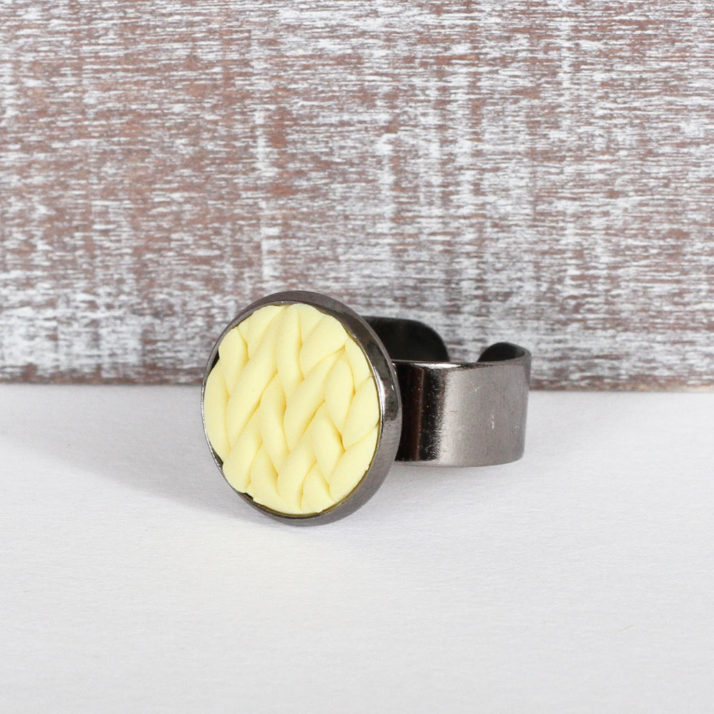 Pastel Yellow knitted clay ring