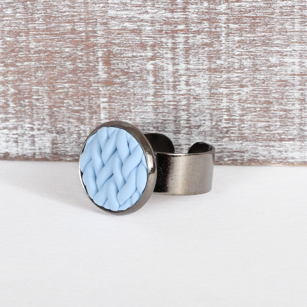 Pastel Blue knitted clay ring