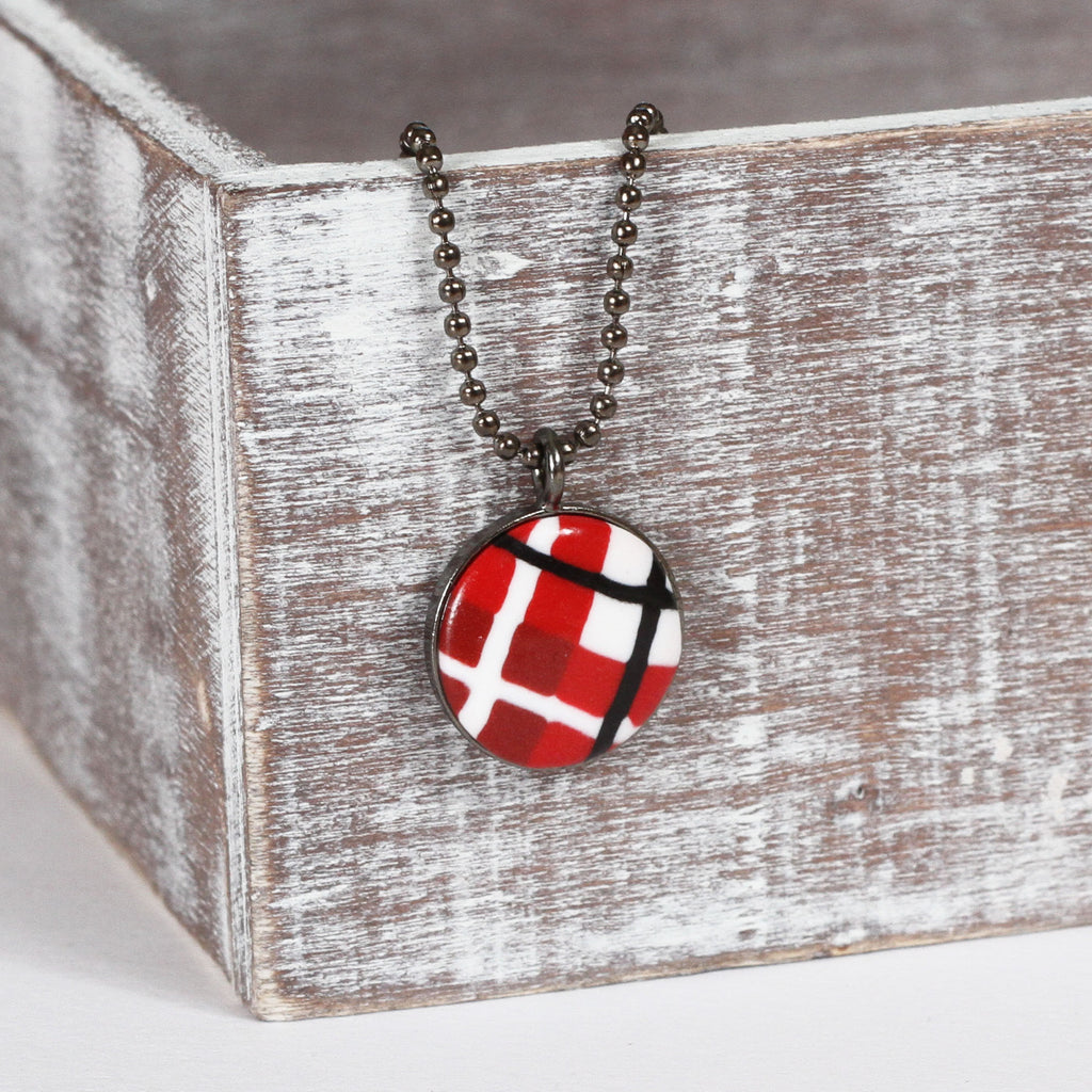 Red Tartan clay necklace