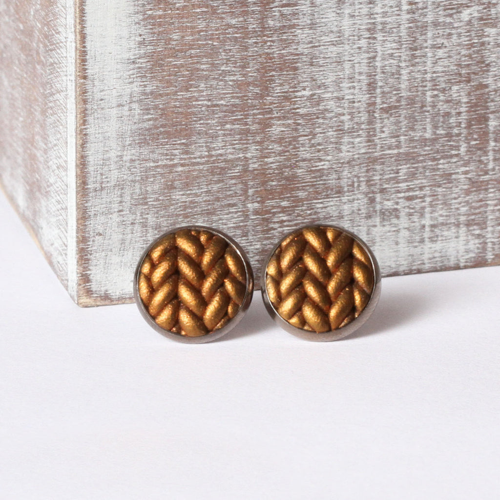 Metallic copper Knitted clay earrings