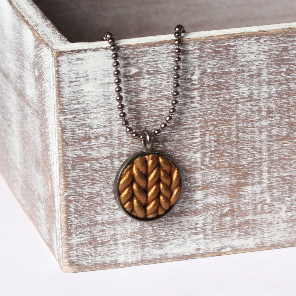 Metallic copper Knitted clay pendant