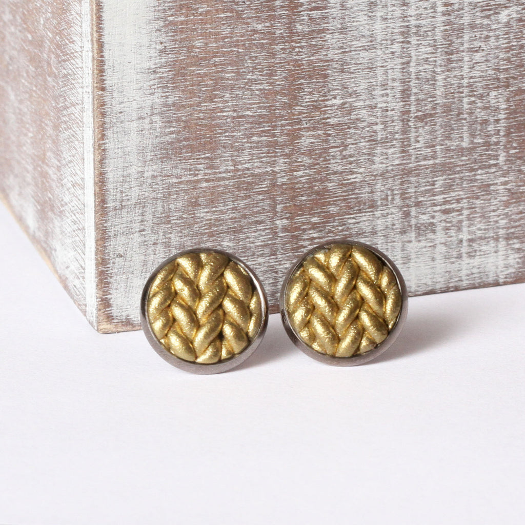 Metallic gold Knitted clay earrings