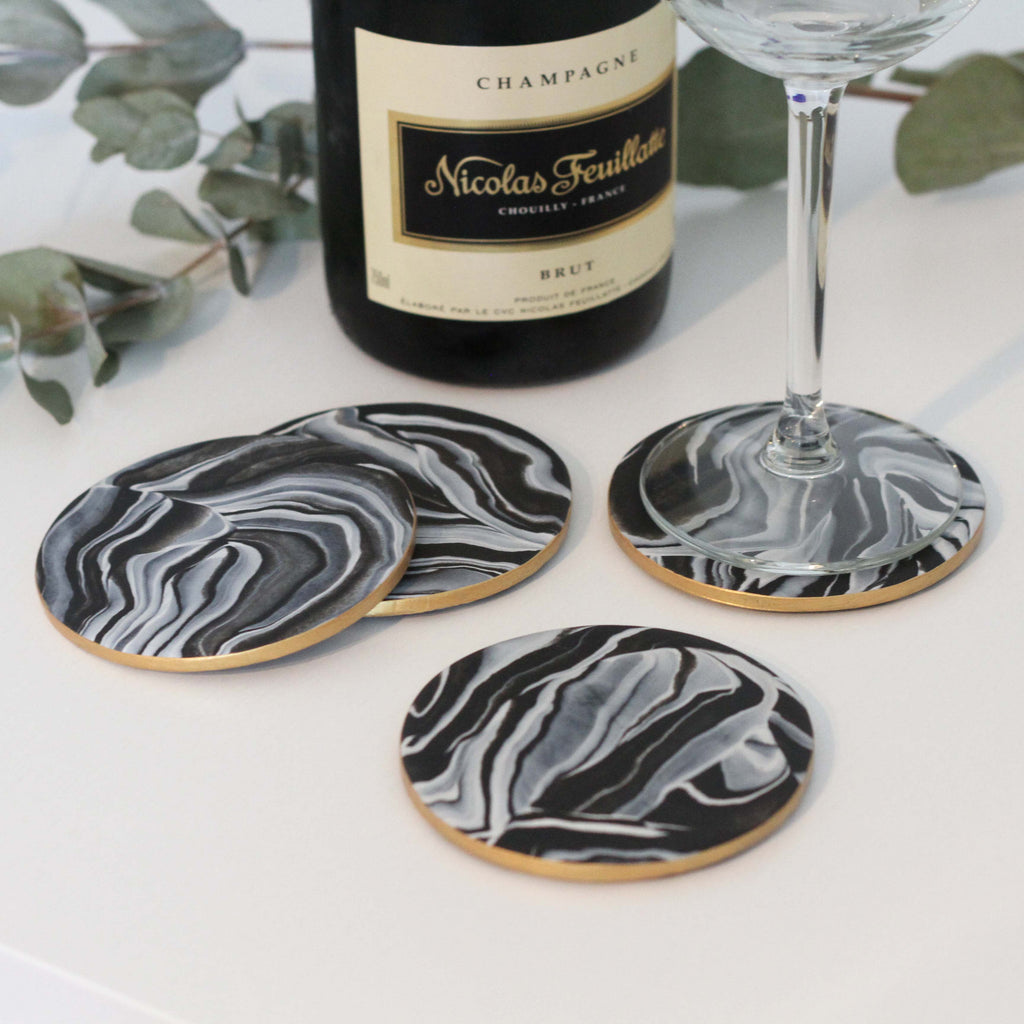 Marble coasters with metallic gold edging - Set of 4