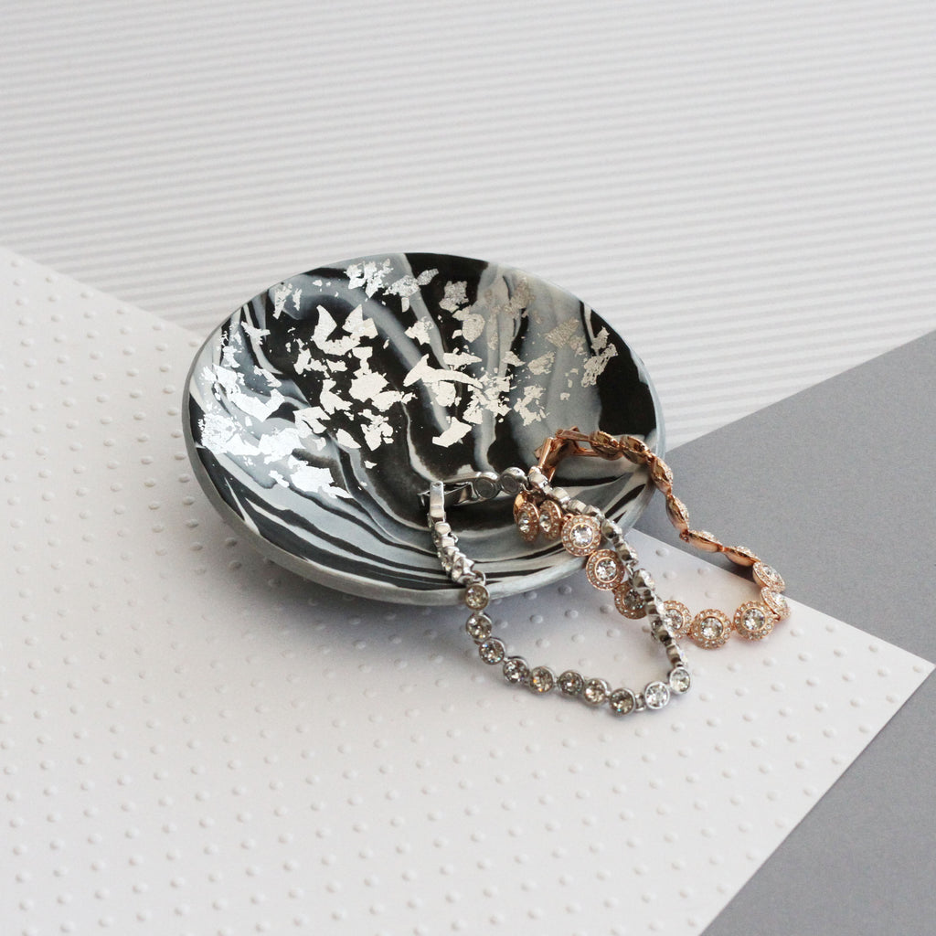 Marble and silver trinket dish
