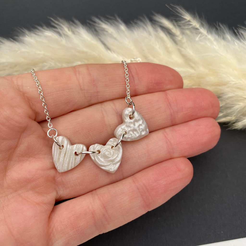 Valentines Day - trio heart pendant - silver
