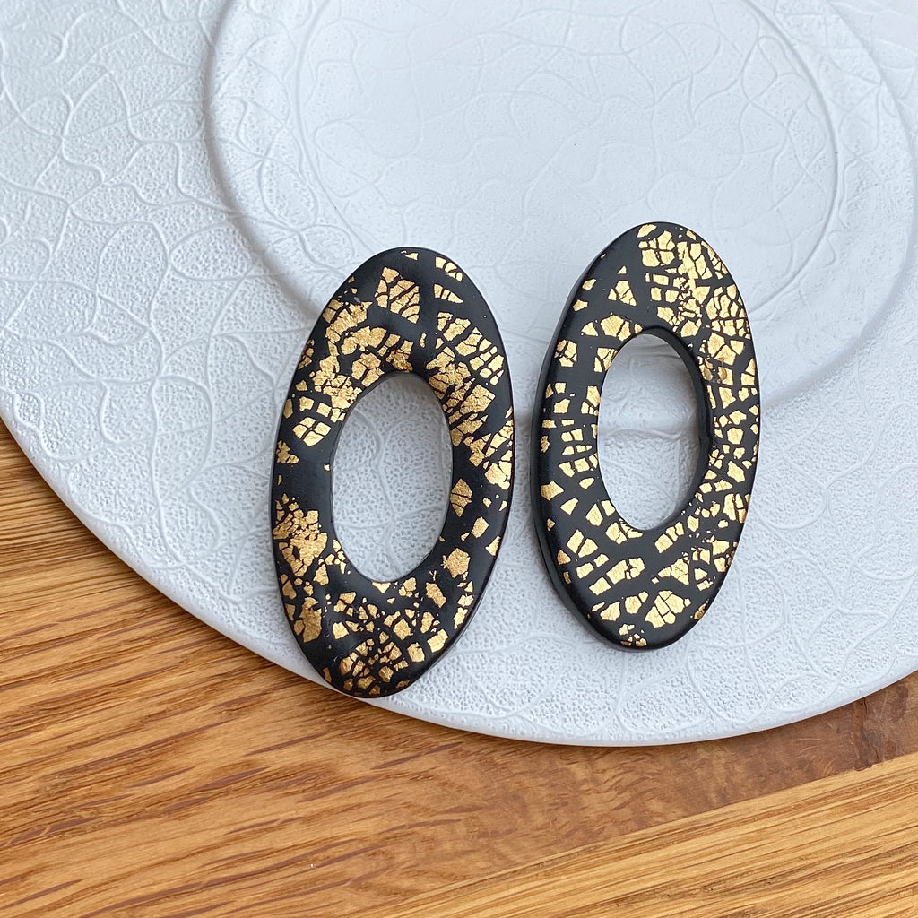 Gold foil oval donut statement earrings