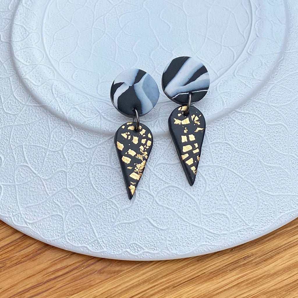 Gold foil and marble teardrop statement earrings