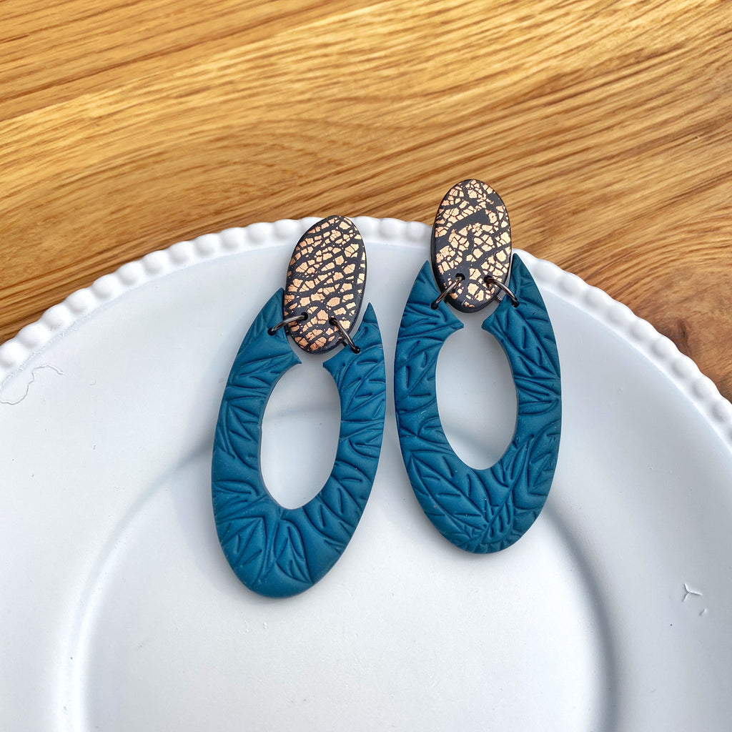 Oval donut teal and copper statement earrings