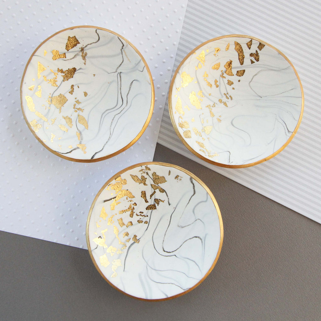 White marble and gold trinket dish