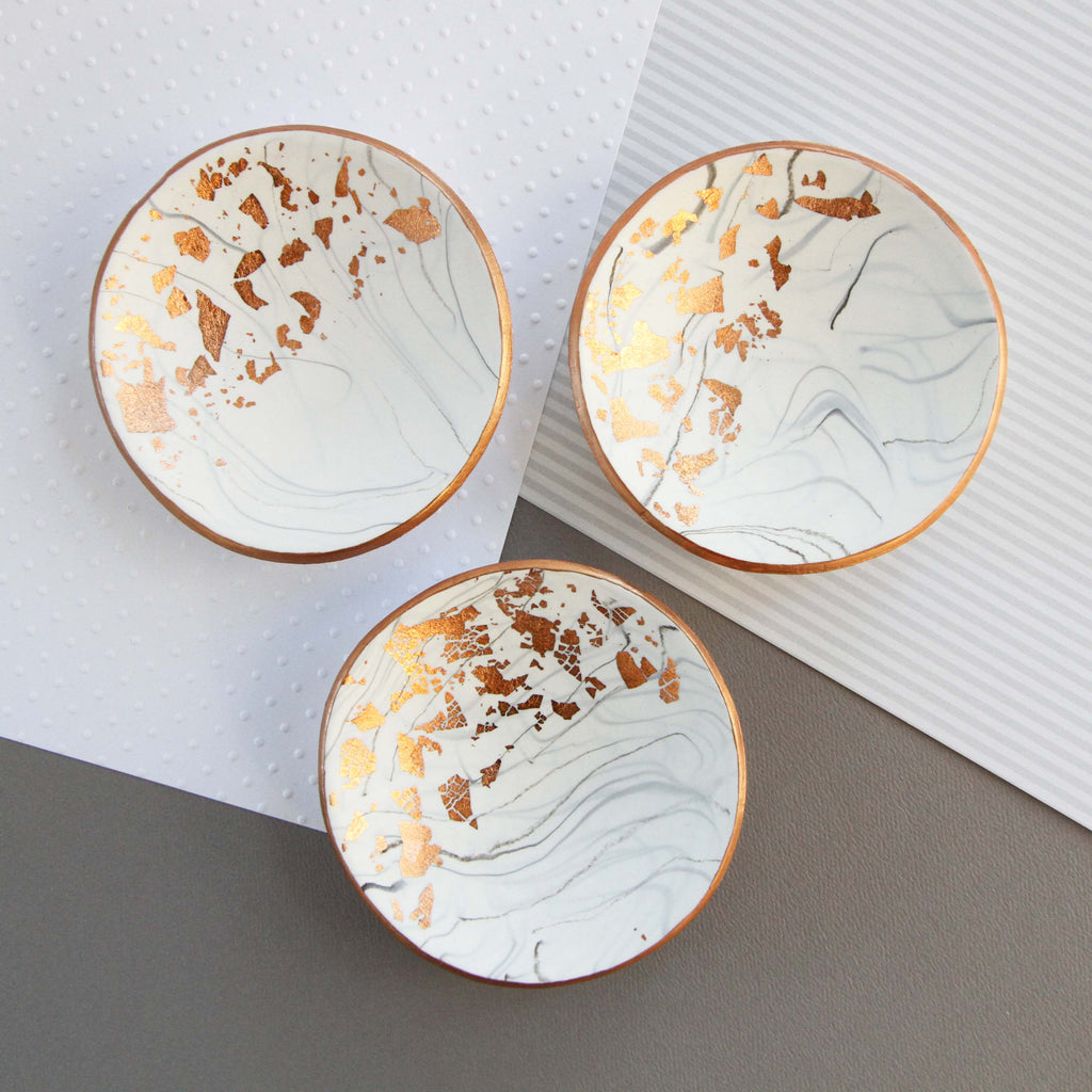 White marble and copper trinket dish