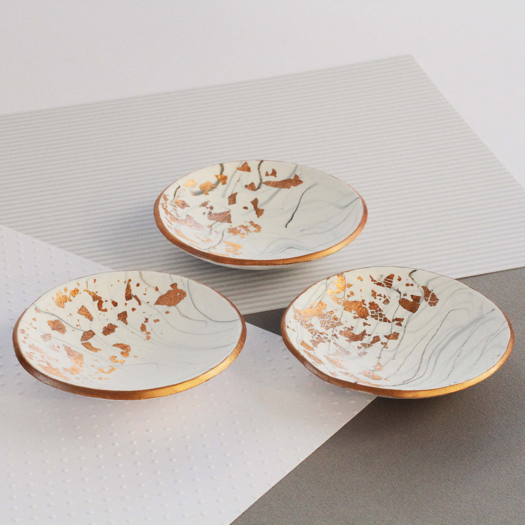 White marble and copper trinket dish