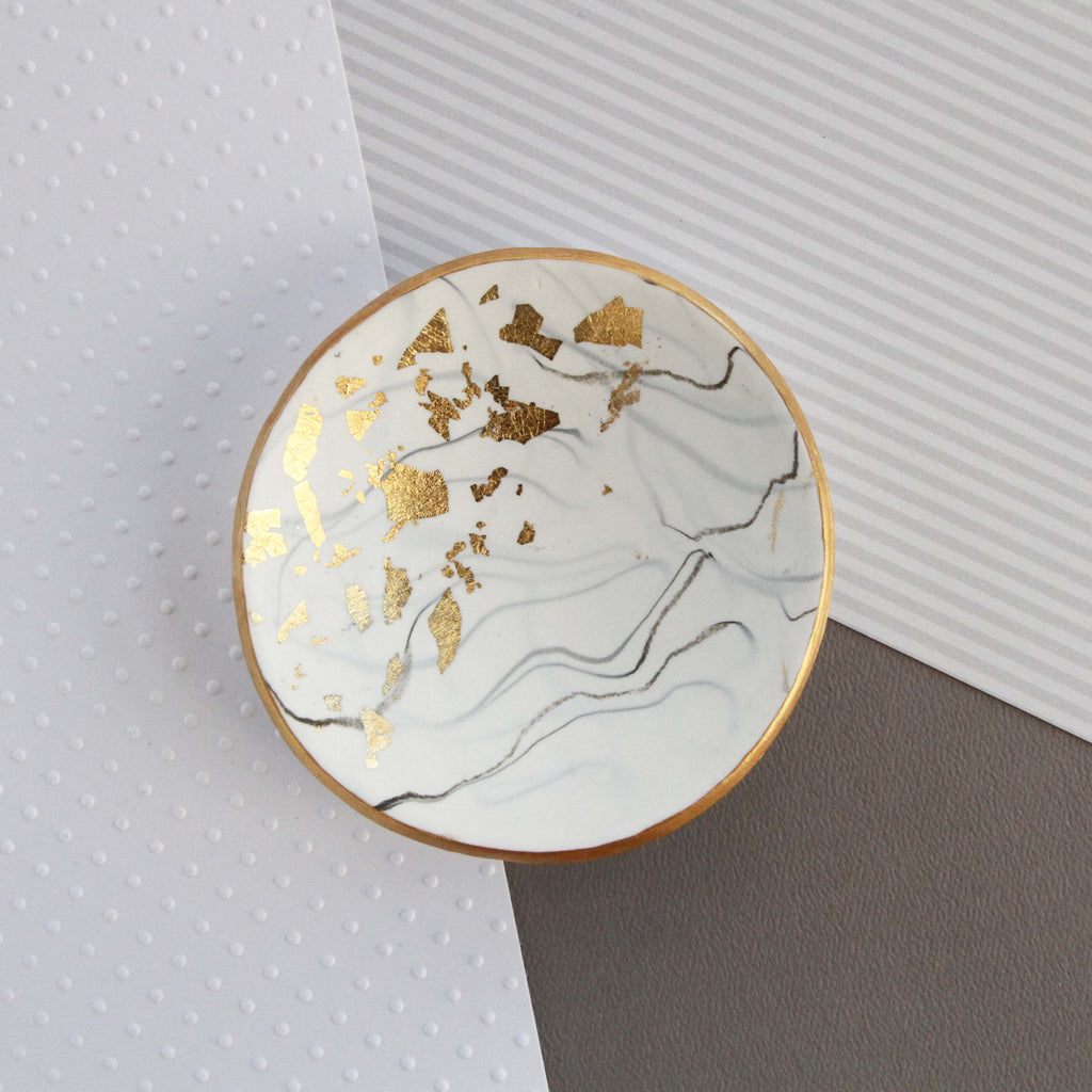 White marble and gold trinket dish