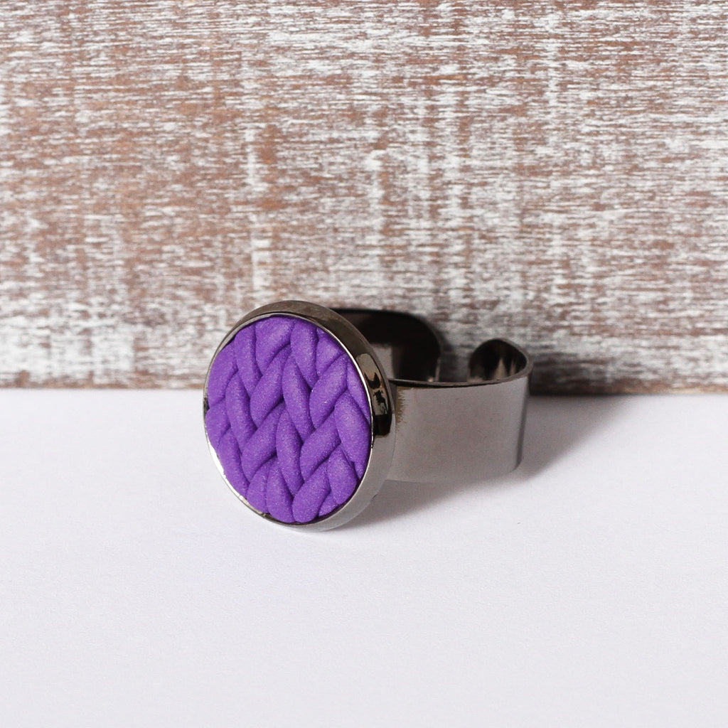 Purple knitted clay ring