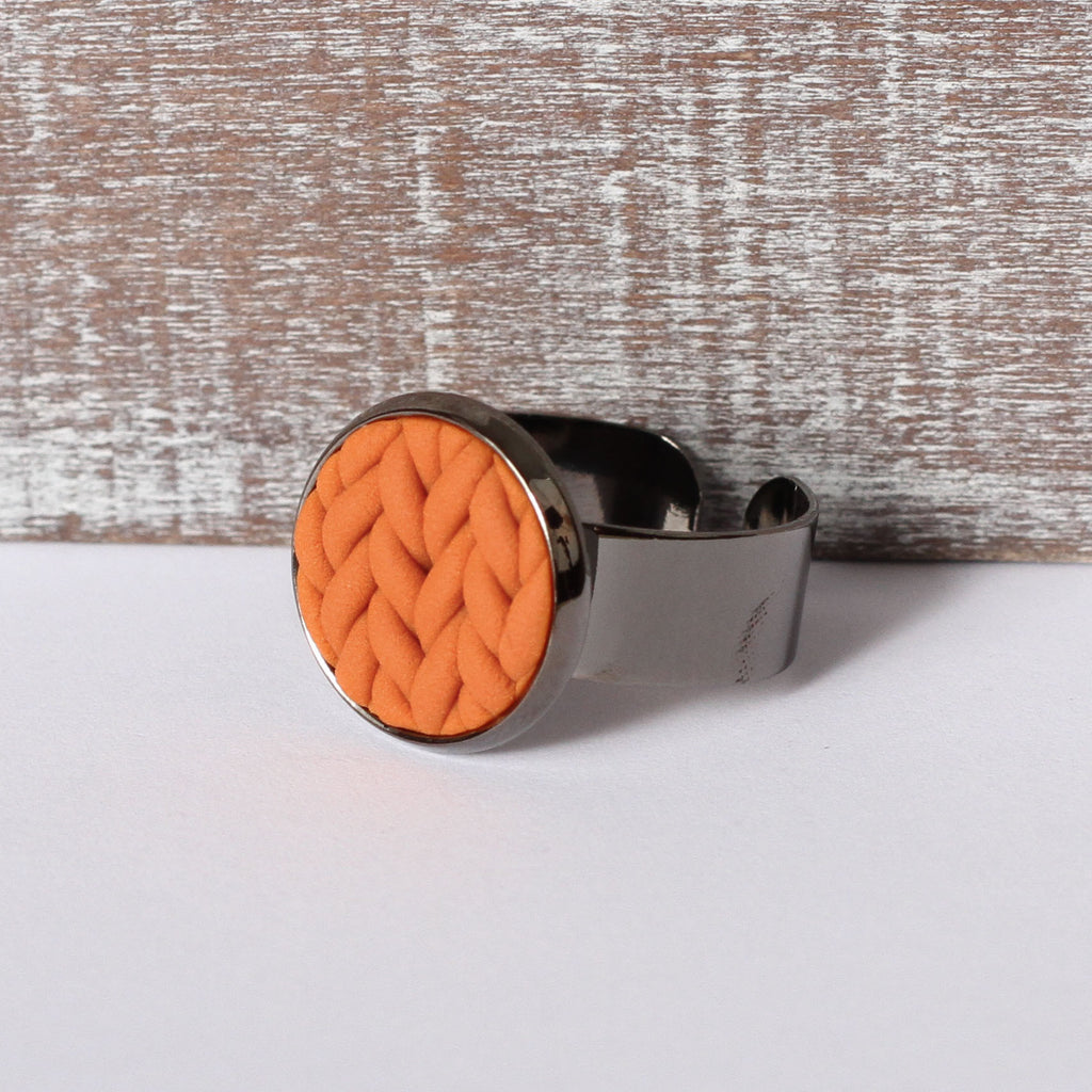 Burnt Orange knitted clay ring