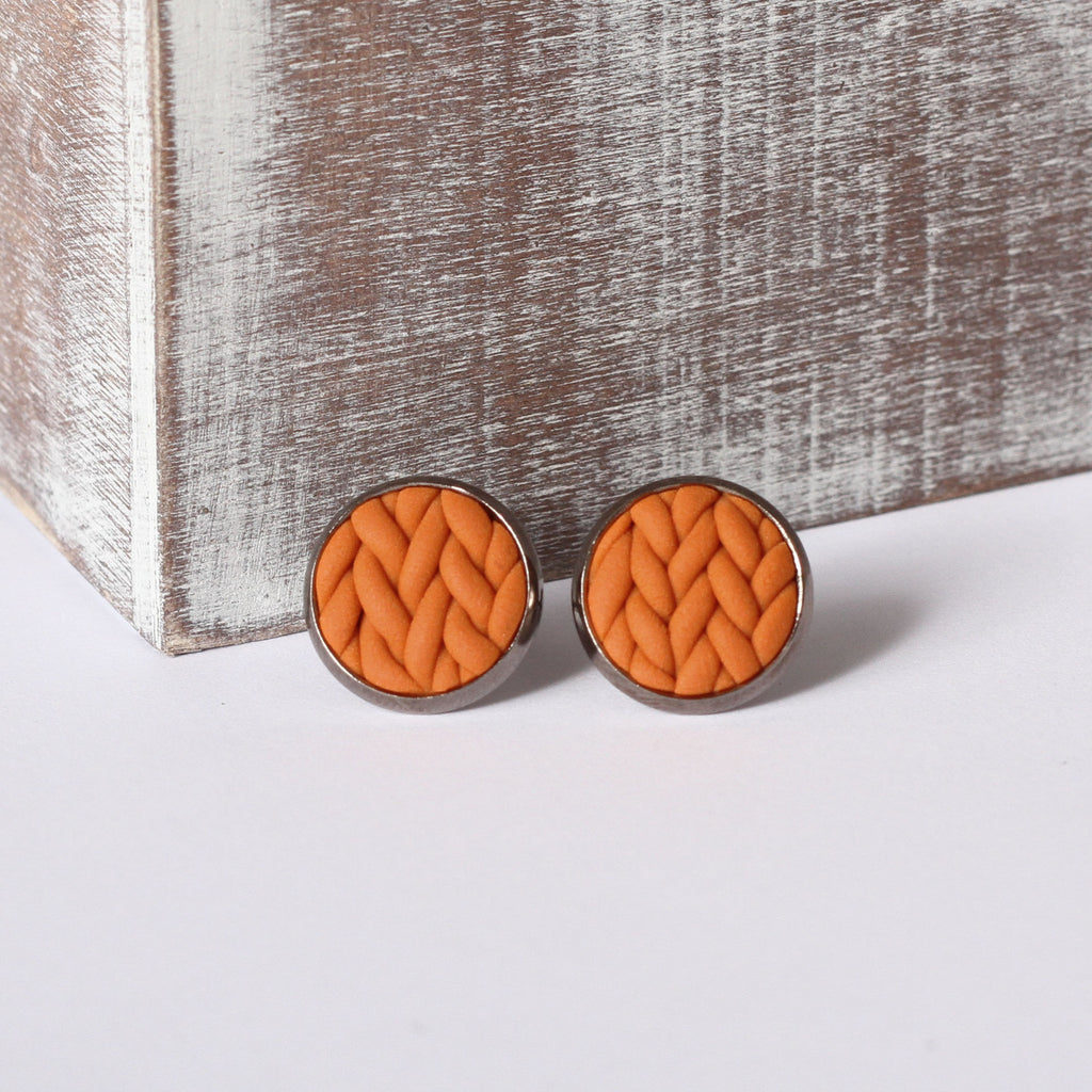Burnt Orange knitted clay Earrings